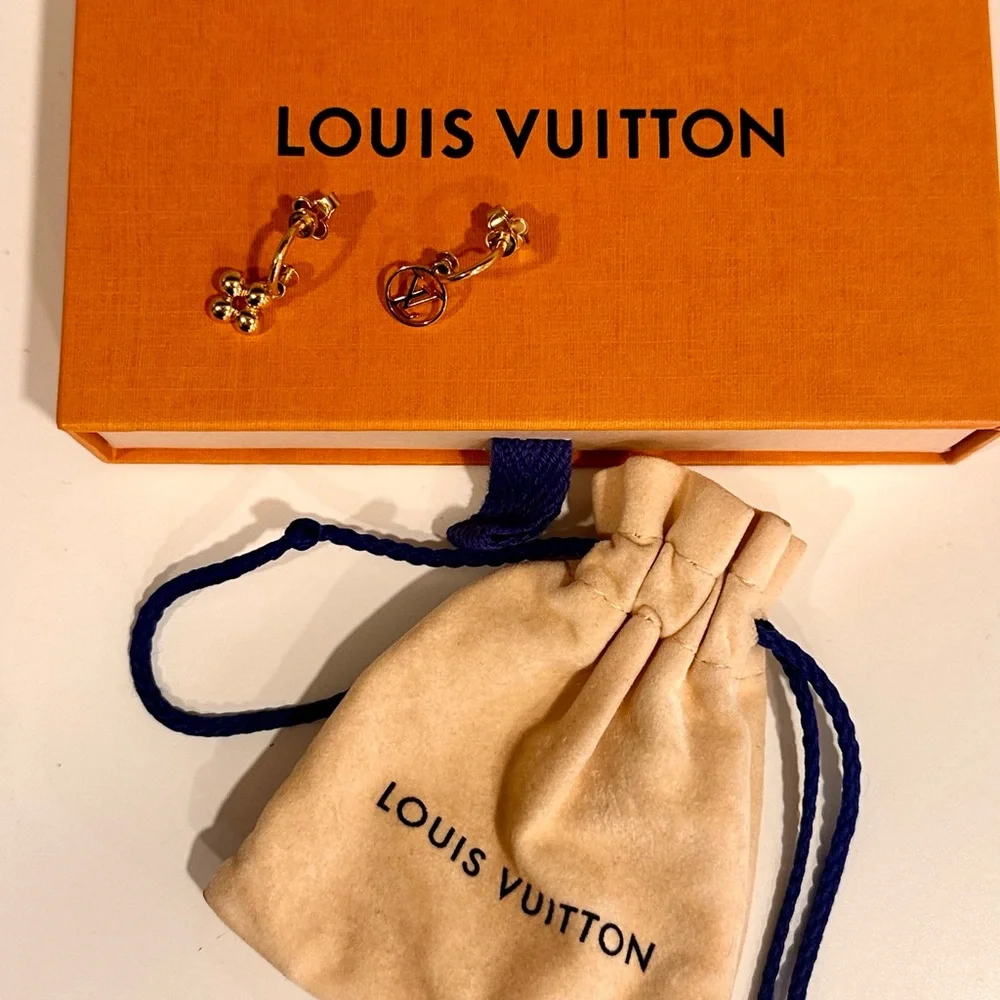 Louis Vuitton Gold Dangle Drop Earrings - Picture 4 of 5